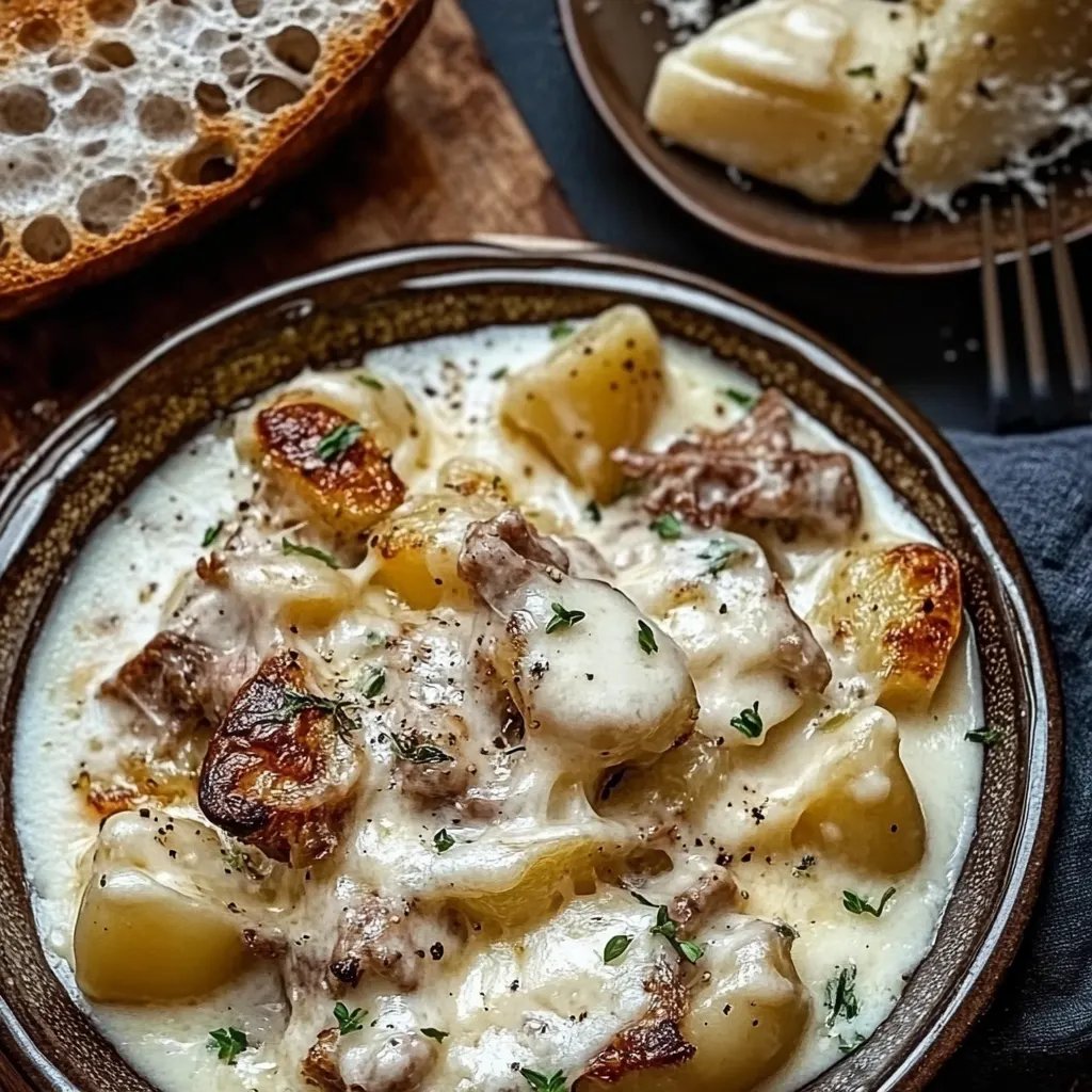 Hühnchen und Kartoffeln aus dem Schmortopf mit Knoblauch und Parmesan