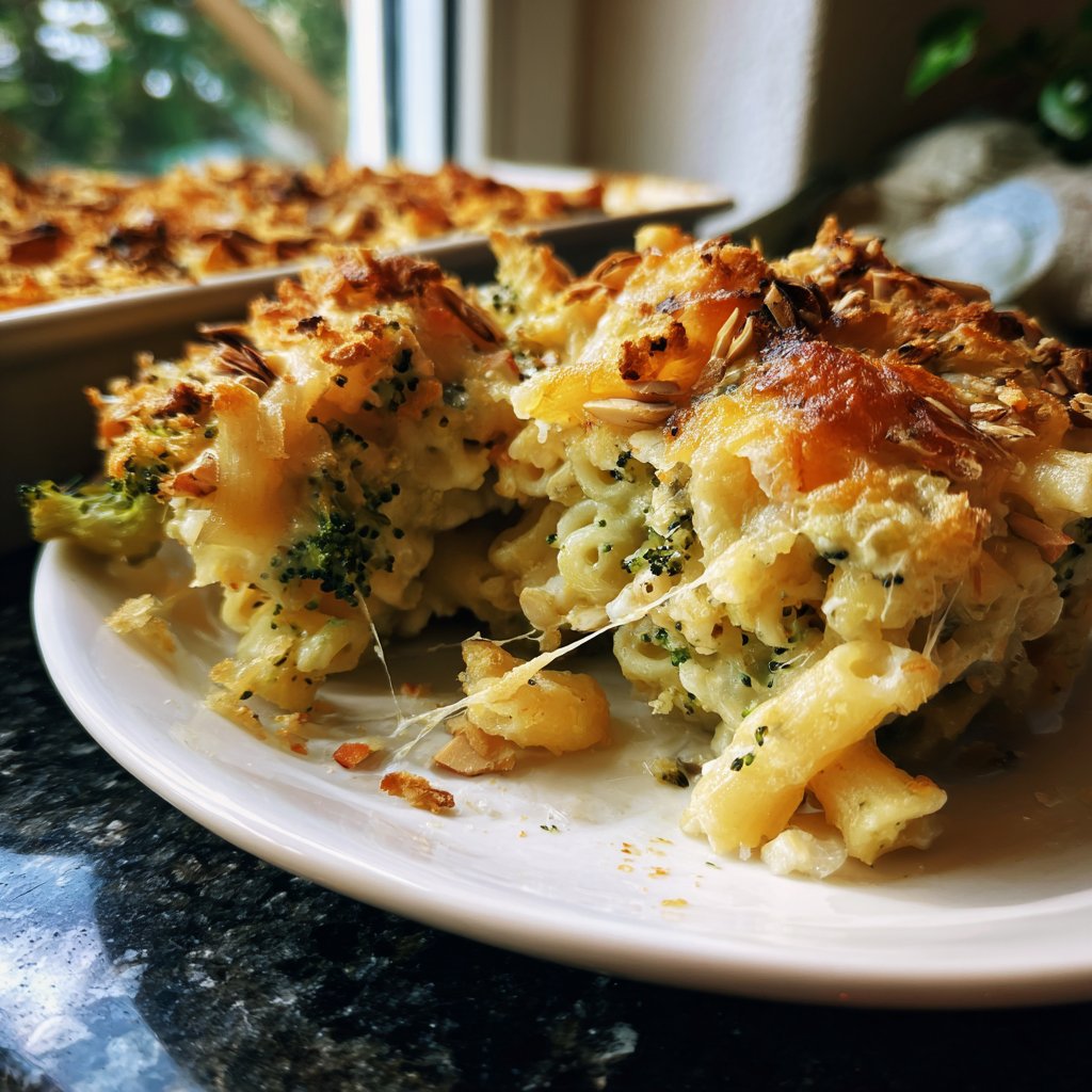 Nudelauflauf mit Brokkoli und Mandeln