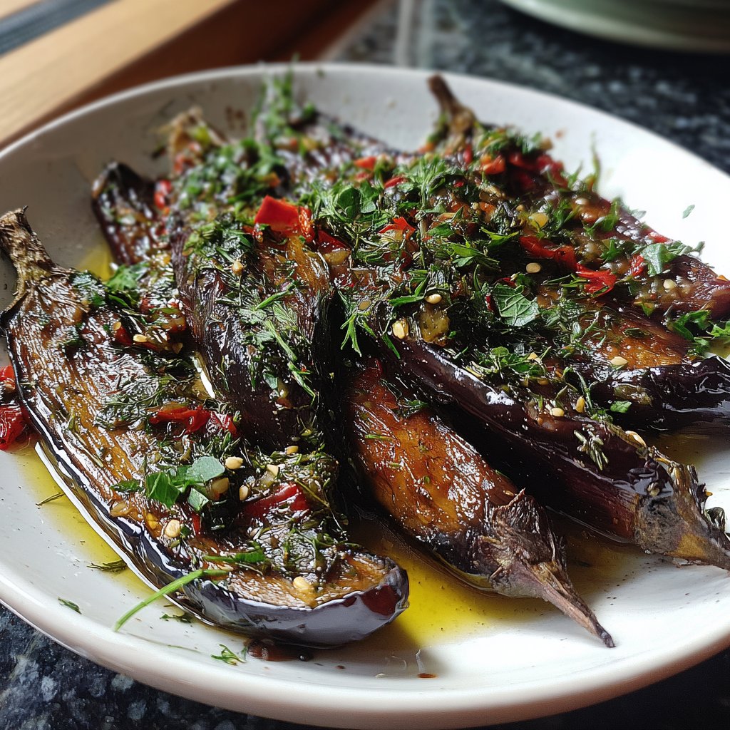 Ofengeröstete Auberginen mit mediterranen Kräutern