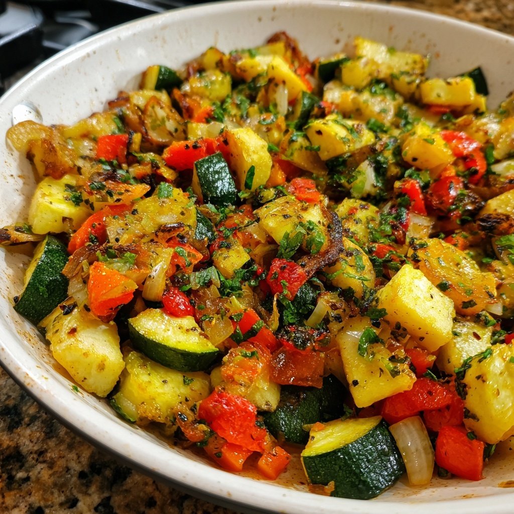 Gemüsepfanne mit Zucchini und Knoblauch